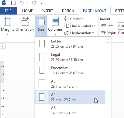 MS Word Page Size